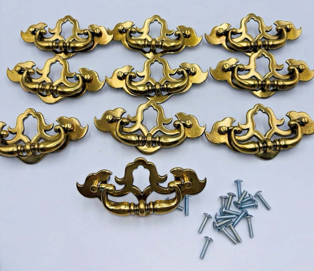 10 Vtg-Style Chippendale Bail Classic Design Ornate Backplate Drawer Pulls NOS